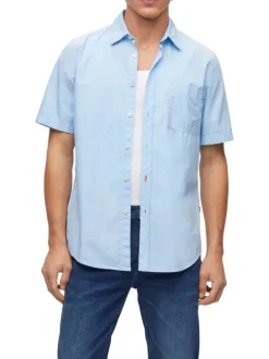 Chemise en coton ciel unie coupe regular fit avec un col français