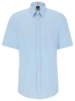 Chemise en coton ciel unie coupe regular fit avec un col français