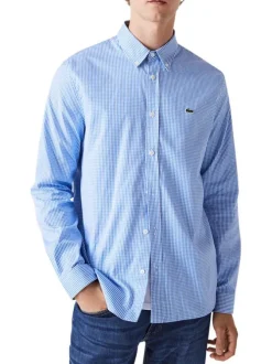 Chemise en coton ciel vichy coupe droite avec un col américain