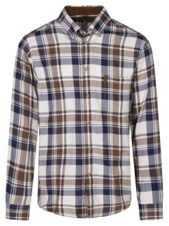 Chemise en coton écrue à carreaux avec une coupe droite et un col à rabats