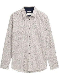 Chemise en coton écrue à coupe droite pourvue d'un col à revers