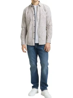 Chemise en coton écrue à coupe droite pourvue d'un col à revers