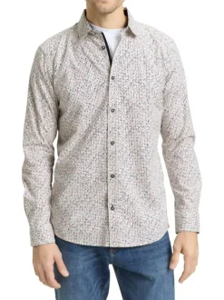 Chemise en coton écrue à coupe droite pourvue d'un col à revers