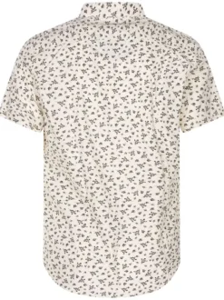 Chemise en coton écrue fleuri avec une coupe slim et un col français