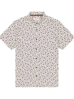 Chemise en coton écrue fleuri avec une coupe slim et un col français