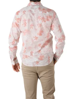 Chemise en coton écrue fleurie avec une coupe droite et un col italien