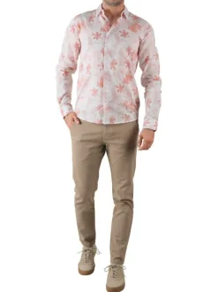 Chemise en coton écrue fleurie avec une coupe droite et un col italien