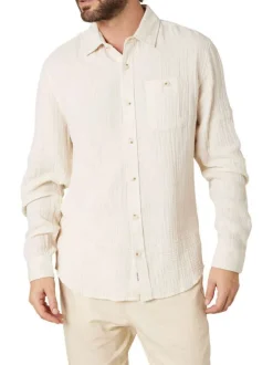 Chemise en coton écrue unie pourvue d'une coupe droite et d'un col français