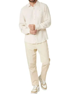 Chemise en coton écrue unie pourvue d'une coupe droite et d'un col français