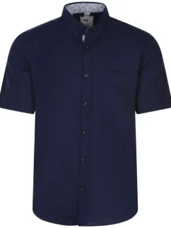 Chemise en coton en toile à beurre marine unie avec bande de propreté cachemire