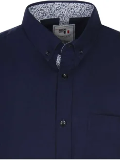 Chemise en coton en toile à beurre marine unie avec bande de propreté cachemire