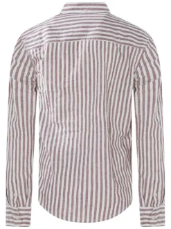 Chemise en coton et lin mélangé beige à rayures pourvue d'une coupe slim
