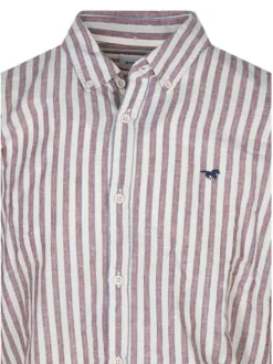 Chemise en coton et lin mélangé beige à rayures pourvue d'une coupe slim