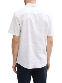 Chemise en coton et lin mélangé blanche avec des minis motifs et à col américain