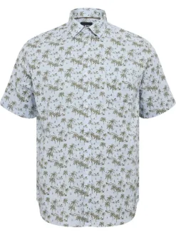Chemise en coton et lin mélangé bleue ciel à motifs avec une coupe regular fit