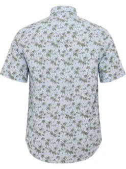 Chemise en coton et lin mélangé bleue ciel à motifs avec une coupe regular fit