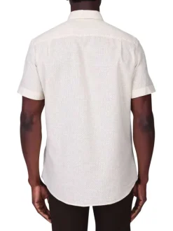 Chemise en coton et lin mélangé jaune unie avec une coupe droite