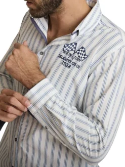 Chemise en coton et lin mélangés blanche ornée d'un motif à rayures