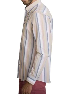 Chemise en coton et lin mélangés multicolore ornée d'un motif à rayures