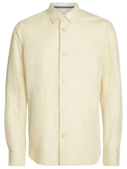 Chemise en coton et lin mélangé tilleul avec une coupe slim et un col français