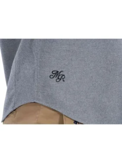 Chemise en coton gris chiné coupe regular fit à col boutonné avec logos de rugby brodés