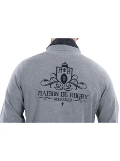 Chemise en coton gris chiné coupe regular fit à col boutonné avec logos de rugby brodés