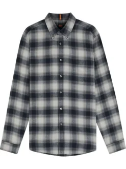 Chemise en coton grise à motif écossais coupe regular avec un col à rabats