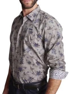 Chemise en coton grise à motifs et avec une coupe regular fit