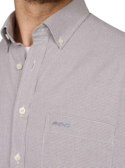 Chemise en coton grise pourvue d'un motif pied de poule et d'un col à rabats