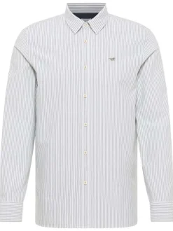 Chemise en coton grise rayée avec un col chemise et boutonnière