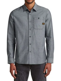 Chemise en coton grise unie avec une coupe droite et des boutons