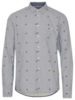 Chemise en coton gris à rayures bleu marine, à coupe slim et col français