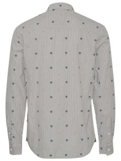 Chemise en coton gris à rayures bleu marine, à coupe slim et col français