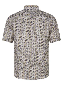 Chemise en coton jaune avec des motifs un col boutonné et une coupe droite