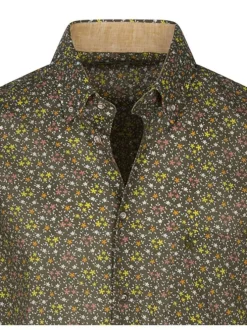 Chemise en coton kaki avec une coupe regular fit et un imprimé fleuri