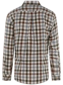 Chemise en coton kaki à carreaux avec une coupe droite et un col à rabats