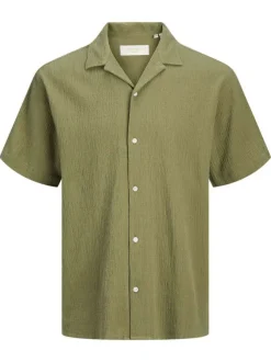 Chemise en coton kaki à coupe droite pourvue d'un col cubain
