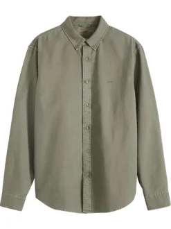 Chemise en coton kaki à coupe droite pourvue d'une col boutonné