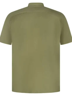 Chemise en coton kakie unie à col américain avec manches courtes