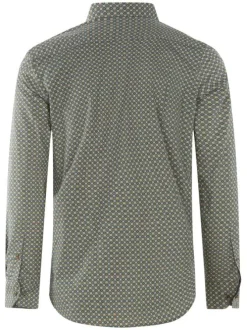 Chemise en coton kaki imprimé à coupe droite et col à revers courts