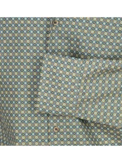 Chemise en coton kaki imprimé à coupe droite et col à revers courts