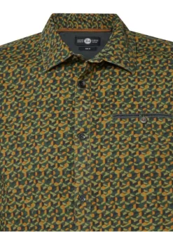 Chemise en coton kaki imprimée coupe regular fit col français