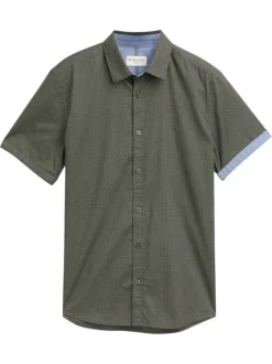 Chemise en coton kaki à motifs pourvue d'une coupe droite et d'un col français