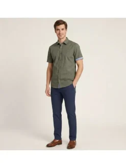 Chemise en coton kaki à motifs pourvue d'une coupe droite et d'un col français