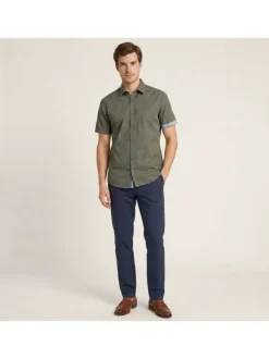 Chemise en coton kaki à motifs pourvue d'une coupe droite et d'un col français