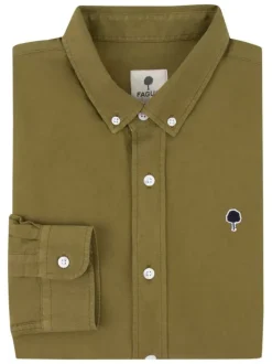 Chemise en coton kaki unie avec une coupe droite et un col américain