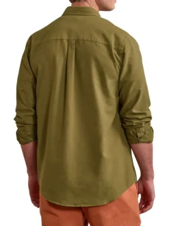 Chemise en coton kaki unie avec une coupe droite et un col américain
