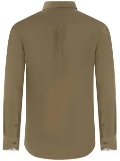 Chemise en coton kaki unie avec une coupe droite et un col américain