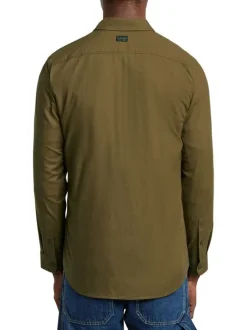 Chemise en coton kaki unie avec une coupe droite et un col français