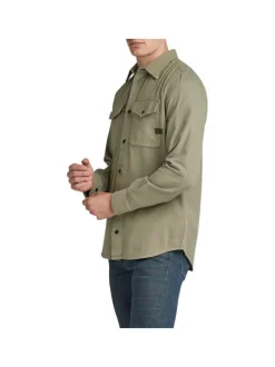 Chemise en coton kaki unie avec une coupe droite un col français et 2 poches